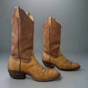 VTG Bona Allen Men’s Size 9D 2-tone Brown Leather Cowboy Western Boots 8056 Rare